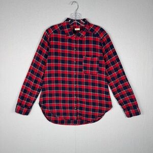 HOLLISTER Super Soft Plaid Flannel Shirt M Red Navy Classic Fit‎ Grunge Casual